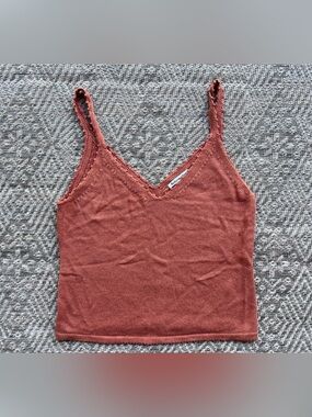 Reformation Rust Orange Linen Blend Knit Cami Tank Top Small Crochet Trim